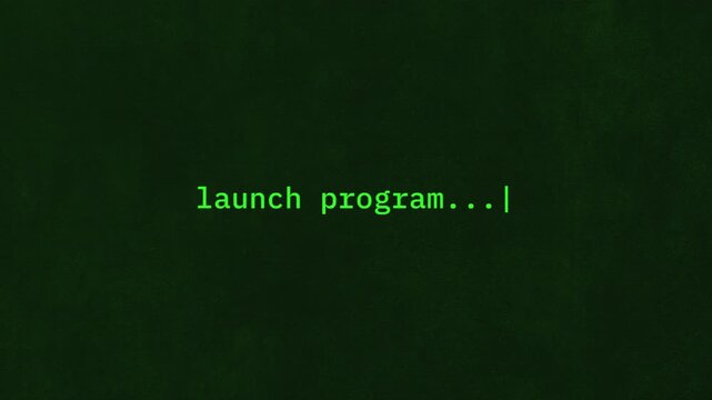 Vintage CRT Computer Terminal Launch Program Animation with Retro Green Command Screen Effect