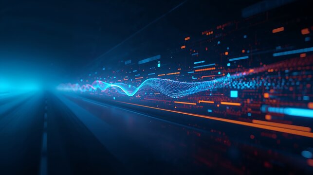 Generative AI Dynamic Data Stream with Neon Lights for