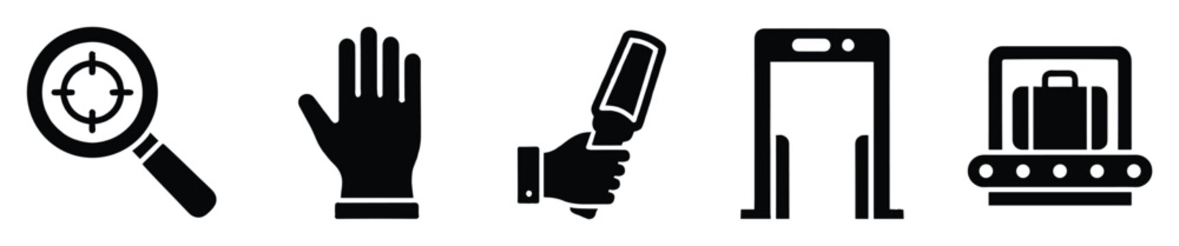 Essential security checkpoint inspection tools and equipment icons for travel and entry protocols applications.
