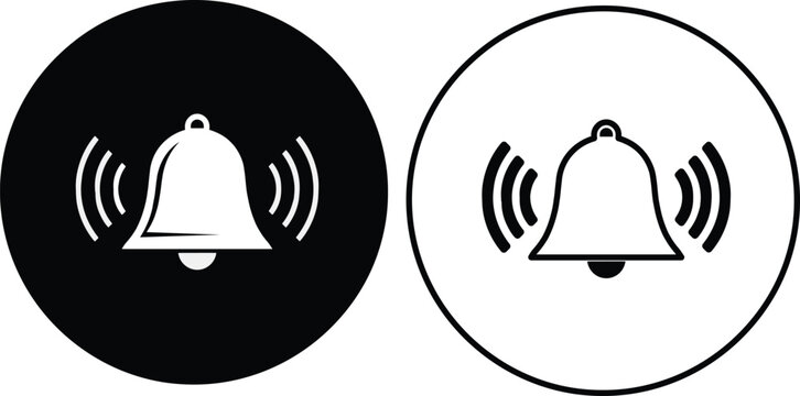 Alarm Bell Icons Notification Alert Ringing and Message Reminder Circle Button Vector Icons