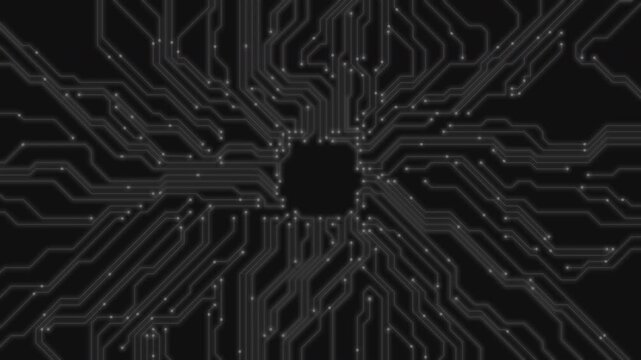 Lines running on the circuit board of a computer motherboard.