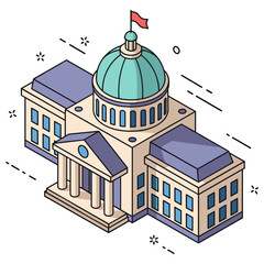 Naklejka premium Isometric illustration of government building with dome and columns
