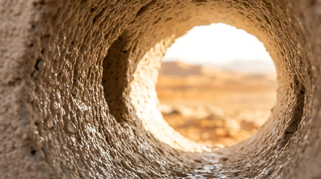 Inside a microscopic pore of a 3D printed ceramic evaporative cooling brick with seeping water
