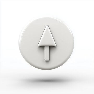 White circular button with upward arrow icon on white background for interface navigation