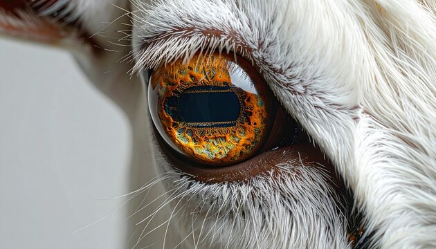 Close-up of goat eye with rectangular pupil and golden iris in natural light