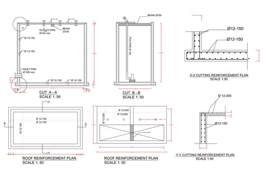 AutoCAD 2D Section Detail of Intake Weir Water Supply System