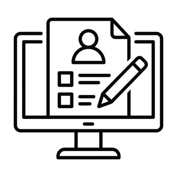 Online registration form or survey on a computer monitor with pencil and profile icon data entry sign up fill out
