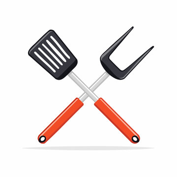 Barbecue Spatula and Fork Crossed