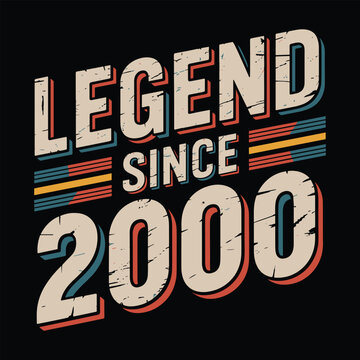 Legend since 2000 typography with distressed retro stripes, 24th birthday