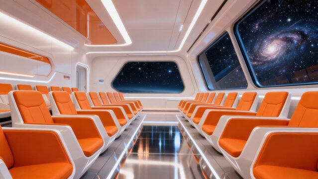 Futuristic space shuttle cabin interior