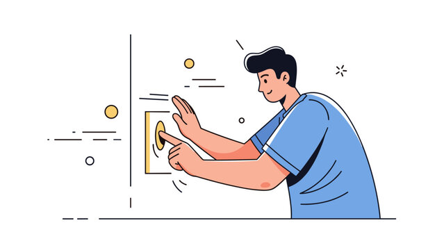 Illustration of male cartoon character switching light on