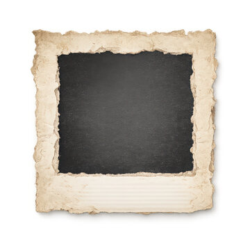 Vintage polaroid style photo with black square frame and aged edges isolated on transparent background