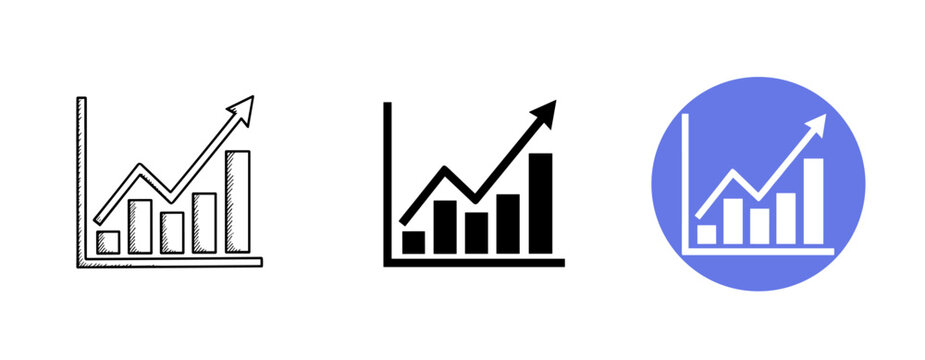 Progressive growth: bar graph icons with upward trending lines in various styles