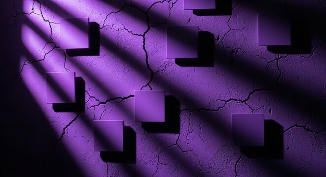 Purple light casting shadow of binary code and numbers on dark surface