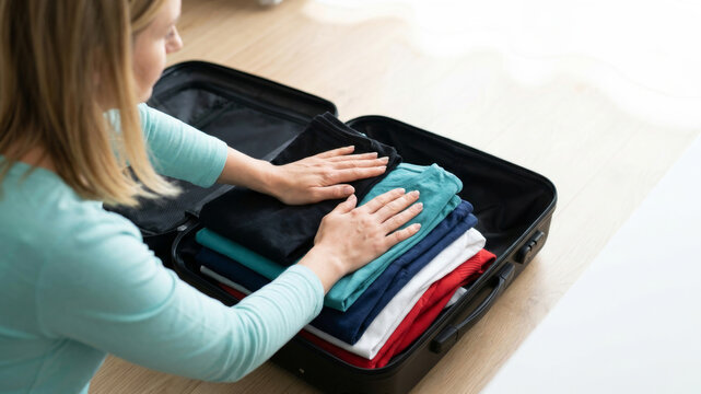 Messy travel luggage suitcase packing clothes. Messy travel luggage packing suitcase baggage journey trip clothes vacation preparation