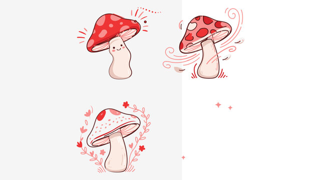 Spotted red mushroom vector icon with an editable stroke design for customizable line weight as a clean minimalist flat illustration on a white background for retro nature projects.