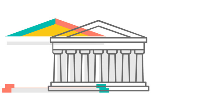 Greek Parthenon temple at Acropolis Athens landmark vector icon illustration featuring colorful line design on white background, minimalist flat architectural symbol for travel and history themes.