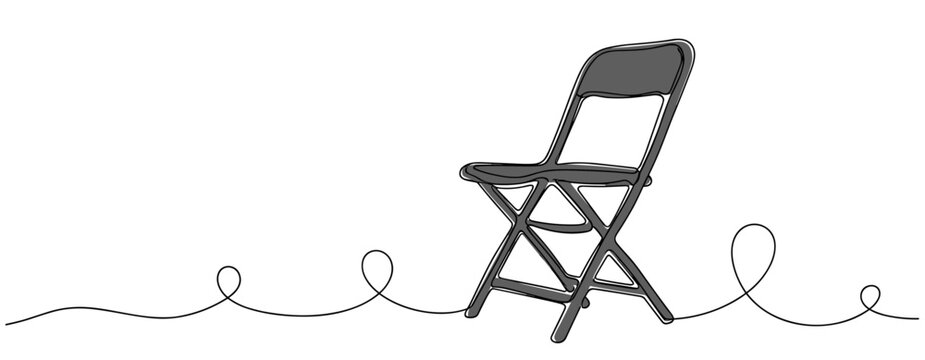 Folding chair unfolded on white background with line art. no editable strokes