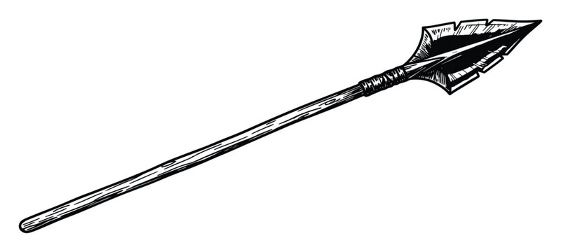 Handdrawn primitive spear weapon for game design and ancient history projects and illustrations