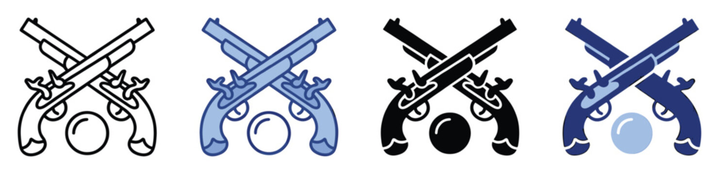 Crossed antique flintlock pistols and musket ball graphic for historical themed designs