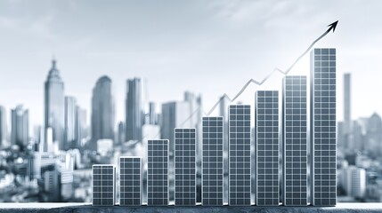 Fototapeta premium financial growth chart rising over city skyline, business success concept, copy space