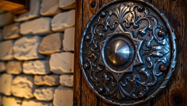 Medieval Shield Rustic Wall with Warm Ambient Lighting