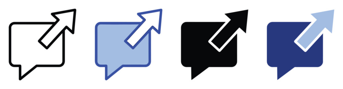 Message share button icon set for communication applications and digital interfaces