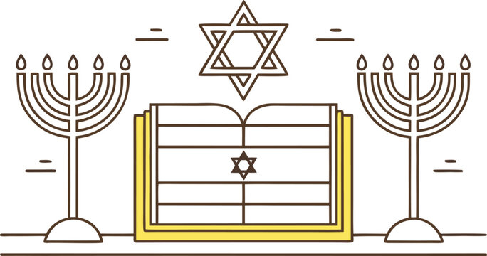 Minyan eve symbolic menorahs and starred torah case