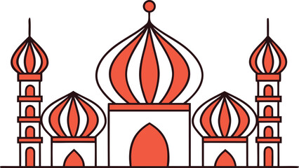 Flat-style traditional islamic mosque domes and minarets with red-orange accents © Vector KIng