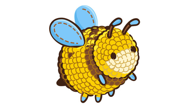 Vibrant amigurumi bumble bee vector illustration with editable stroke, presenting a playful crochet insect icon in a modern colorful line design isolated on white for fiber arts enthusiasts.