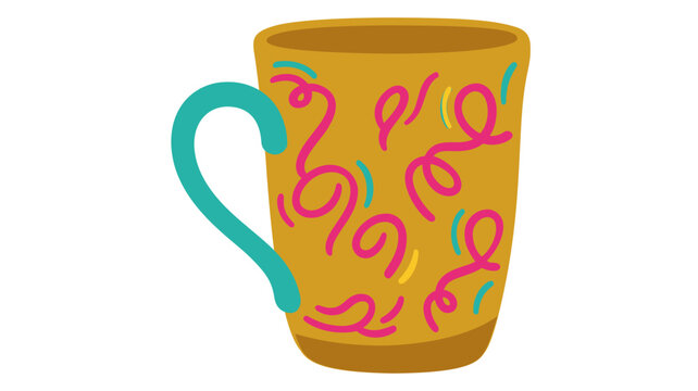 Creative colorful line vector icon representing a uniquely patterned handmade ceramic mug for pottery studio branding and craft shop illustration, isolated on white background high quality.