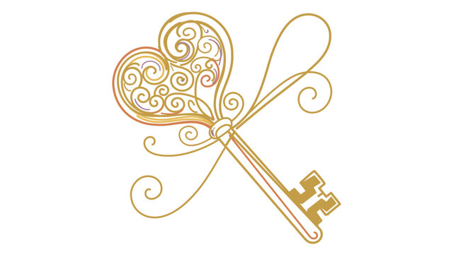 Enchanted golden key vector icon featuring an editable stroke, intricate mystical skeleton key illustration for magic and witchcraft themes, adjustable line weight and customizable thin line design.