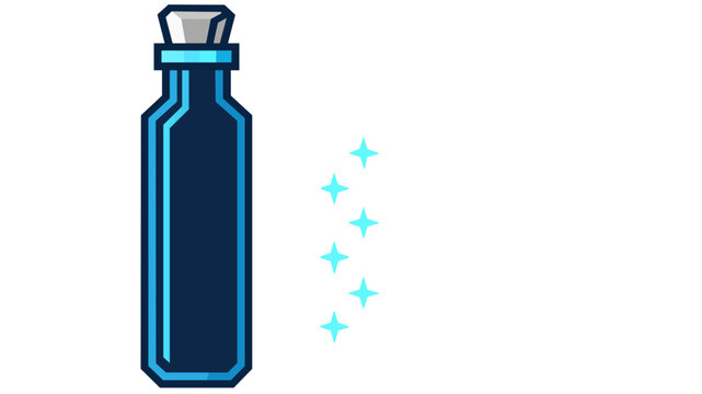 Luminous glowing mana potion vector icon with vibrant blue elixir inside a glass bottle, creative fantasy magic bottle illustration on white background for health and power game UI.