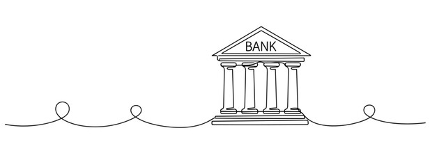 Naklejka premium Continuous line drawing of bank building with columns and arched roof. No editable stroke