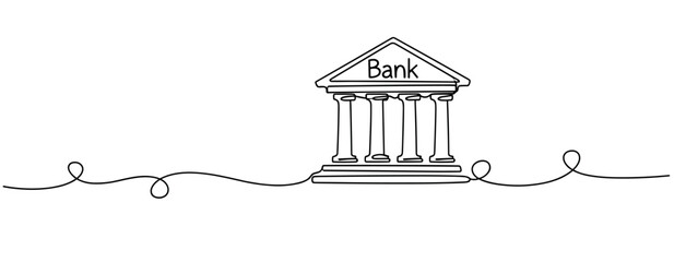 Naklejka premium Line art of classic bank building with columns and bank sign. No editable stroke