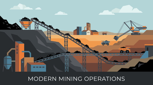 Modern mining operations with heavy machinery.