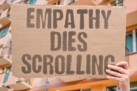 "Empathy Dies Scrolling" Habitual scrolling erodes empathetic emotional responses over time. HABITUAL. SCROLLING. ERODES. EMPATHETIC. RESPONSES.