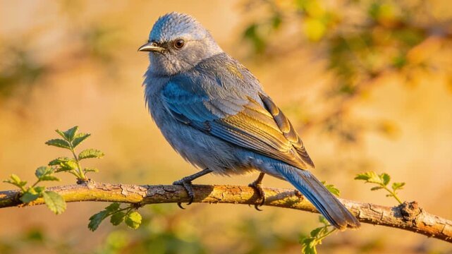 Blue-Gray Tanager on a branch golden hour in costa rica