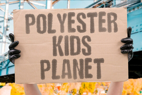 "Polyester Kids Planet" Synthetic kids clothing sheds microplastics into water globally. SYNTHETIC. CLOTHING. MICROPLASTICS. WATER. GLOBALLY.