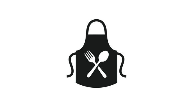 apron silhouette with crossed fork and spoon high quality professional detailed modern elegant
