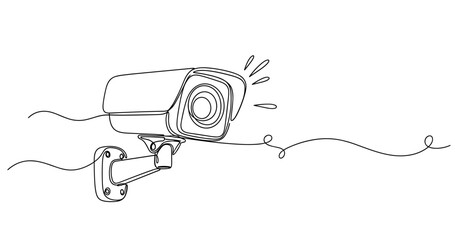 Fototapeta premium Continuous line drawing of surveillance camera concept. Non editable stroke