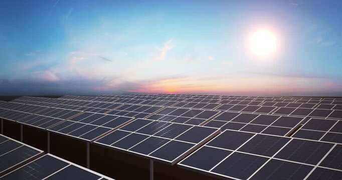 Solar panels producing green electricity for a better sustainable future. Sustainable Green Energy Related 3D Animation.