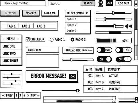  Dashboard Wireframe Interface Components Set