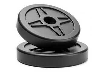Obraz premium Two black weight plates for gym exercise equipment