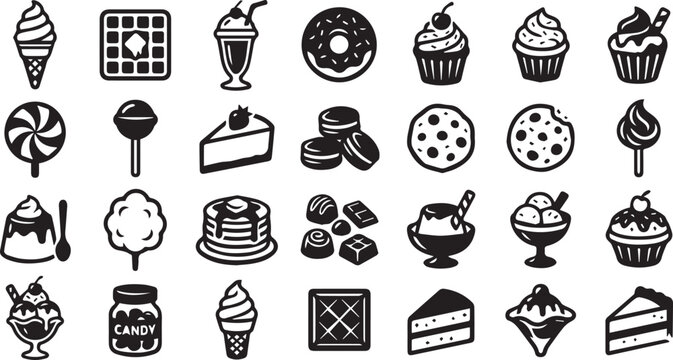 Bakery and bread vector silhouette set &ndash; loaf of bread, croissant, baguette and pastry silhouette collection, black and white bakery shop and food branding illustration for menu and packaging design