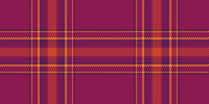 Costume plaid tartan textile, tablecloth pattern background vector. Drapery check fabric texture seamless in pink and purple colors.