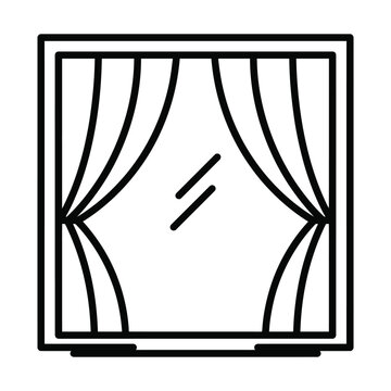 House window with open curtains interior design element vector illustration icon interior architecture apartment
