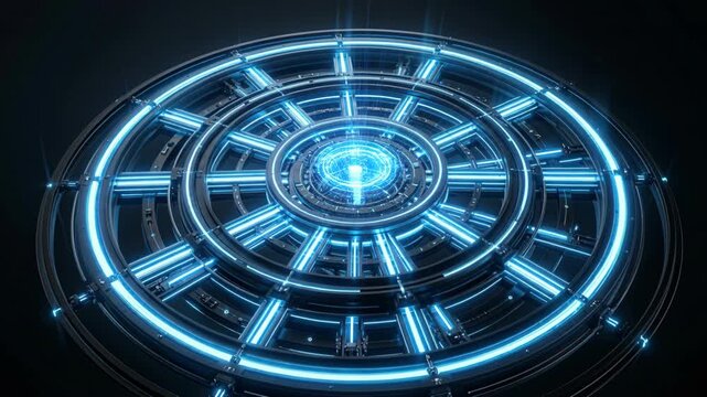 Data Network Environment with Glowing Circular Digital Interface