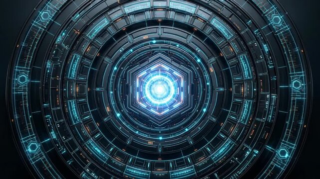 Abstract Data Network with Glowing Futuristic Circular Interface