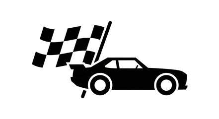 Race Car Crossing Finish Line with Checkered Flag. © Putra